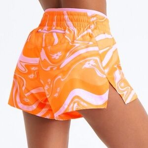 Fabletics Breathe Mid-Rise Run Short Womens Large Lined Orange Pink Athletic Gym